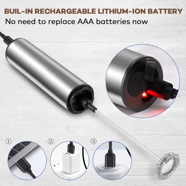 Rechargeable Stainless Steel Milk Frother – 2 Speeds